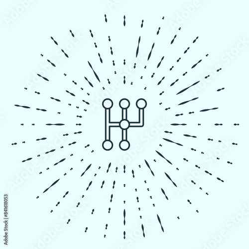 Black line Gear shifter icon isolated on grey background. Transmission icon. Abstract circle random dots. Vector