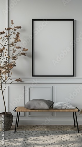 Blank frame leaning against the wall in a playful room, ideal for interior design mockups