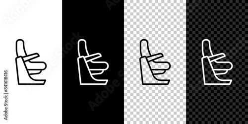 Set line Airplane seat icon isolated on black and white, transparent background. Vector