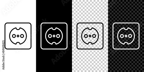 Set line Electrical outlet icon isolated on black and white, transparent background. Power socket. Rosette symbol. Vector