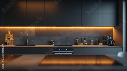 Minimalist kitchen with sleek cabinets and modern appliances photo