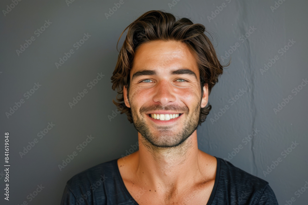 Obraz premium A close up portrait of a young man with a subtle smile