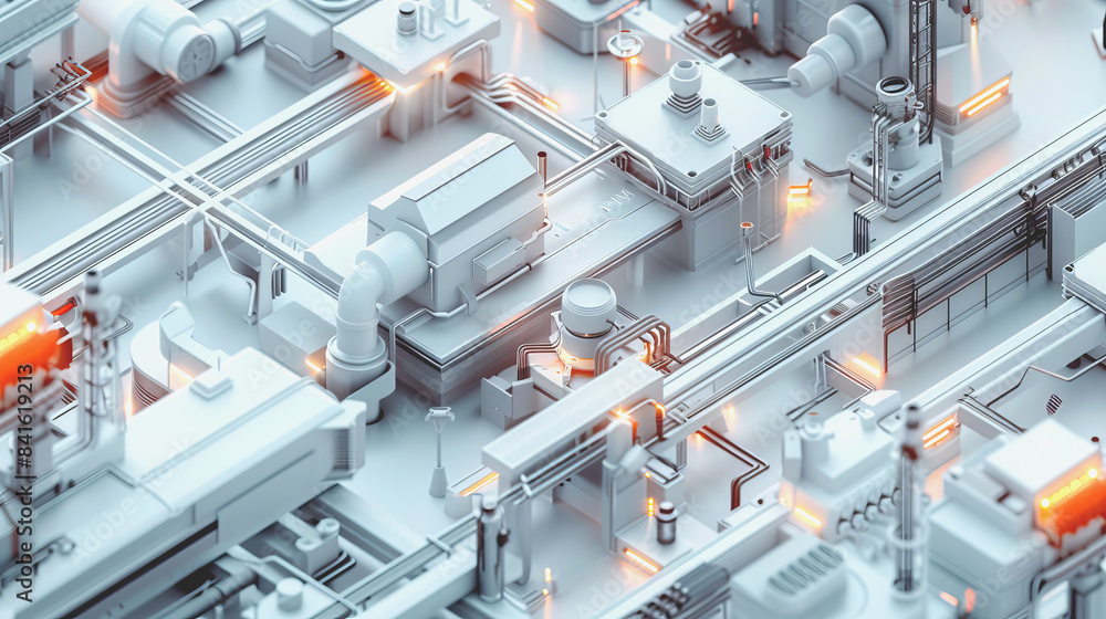 Futuristic 3D Industrial Complex with Automated Machinery and Glowing Elements Futuristic 3D Industrial Complex with Automated Machinery and Glowing Elements