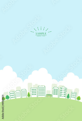 シンプルな夏のオフィス街 縦長背景イラスト / vector eps