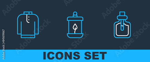 Set line Perfume, Shirt kurta and Ramadan Kareem lantern icon. Vector