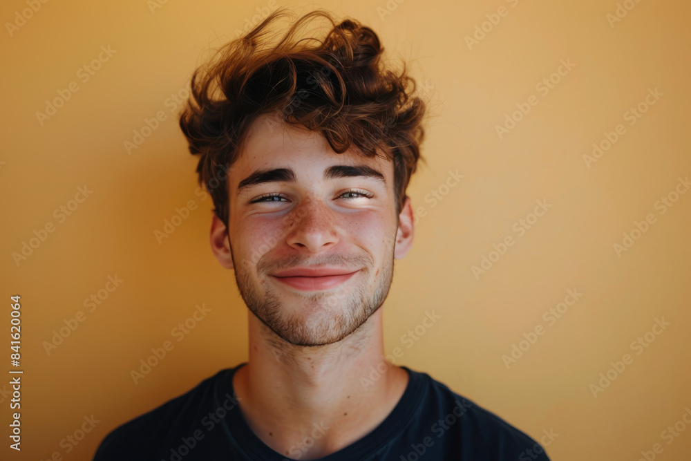 A close up portrait of a young man with a subtle smile A close up portrait of a young man with a subtle smile