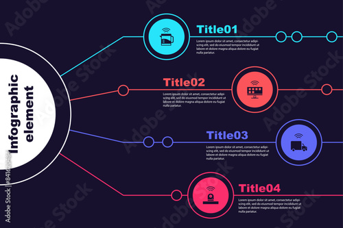 Set Smart electric kettle, Tv system, truck and security camera. Business infographic template. Vector
