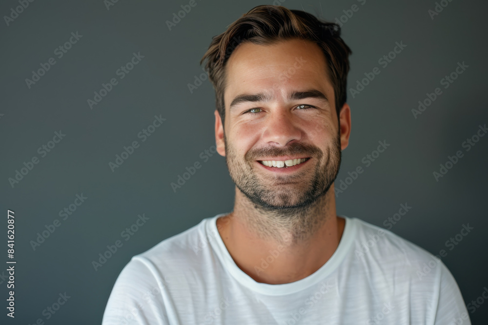 Obraz premium A close up portrait of a young man with a subtle smile