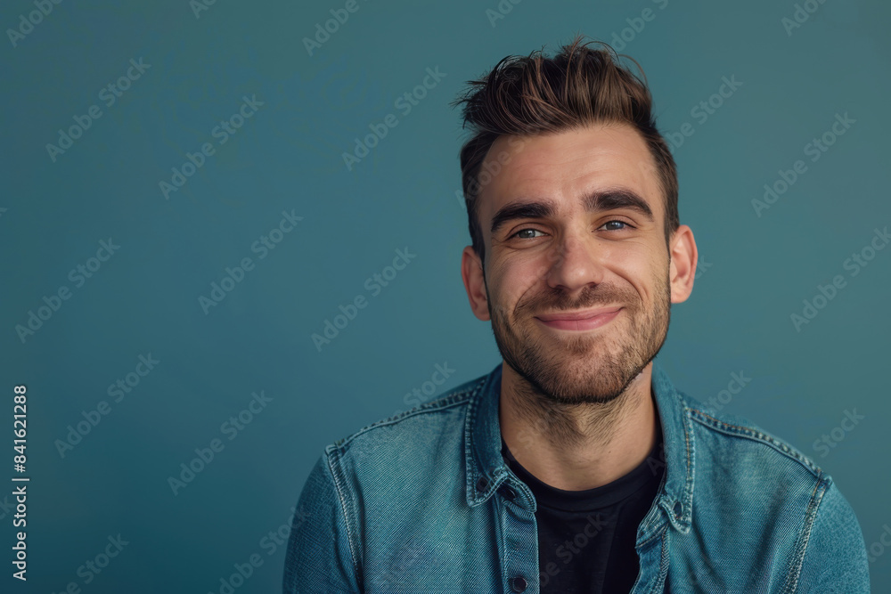 Obraz premium A close up portrait of a young man with a subtle smile