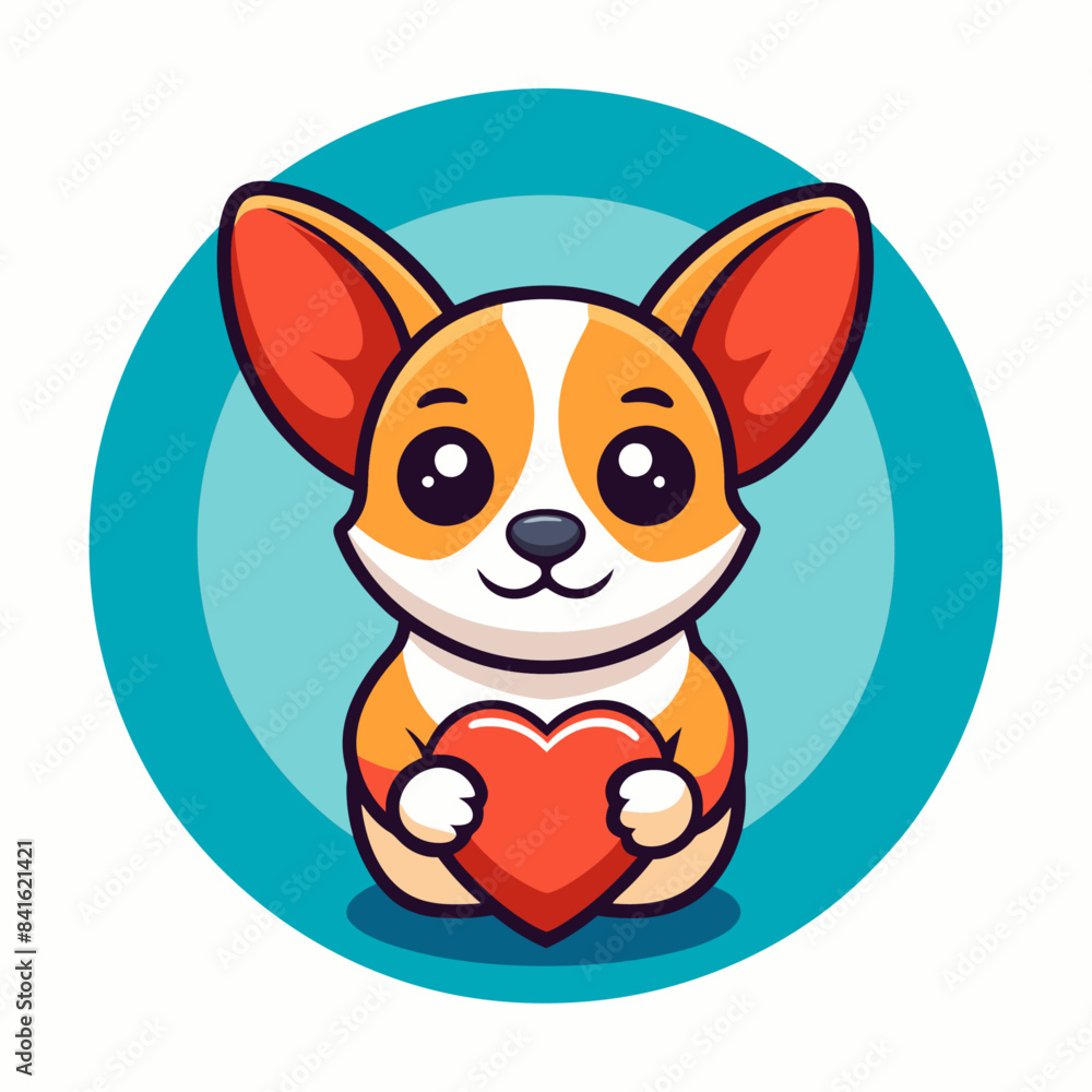 Vector round logo. A chihuahua holds a heart in his paws. Vector round logo. A chihuahua holds a heart in his paws.