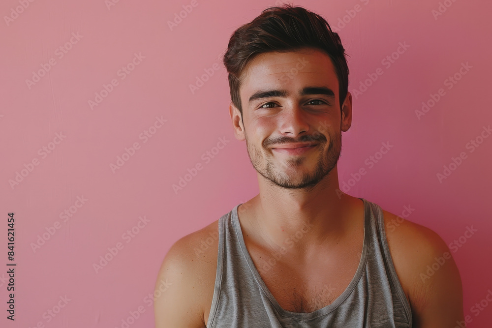 A close up portrait of a young man with a subtle smile A close up portrait of a young man with a subtle smile