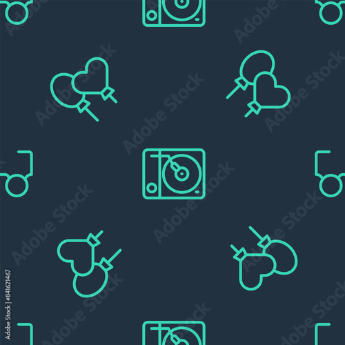 Set line Vinyl player, Balloons and Glasses on seamless pattern. Vector © vector_v