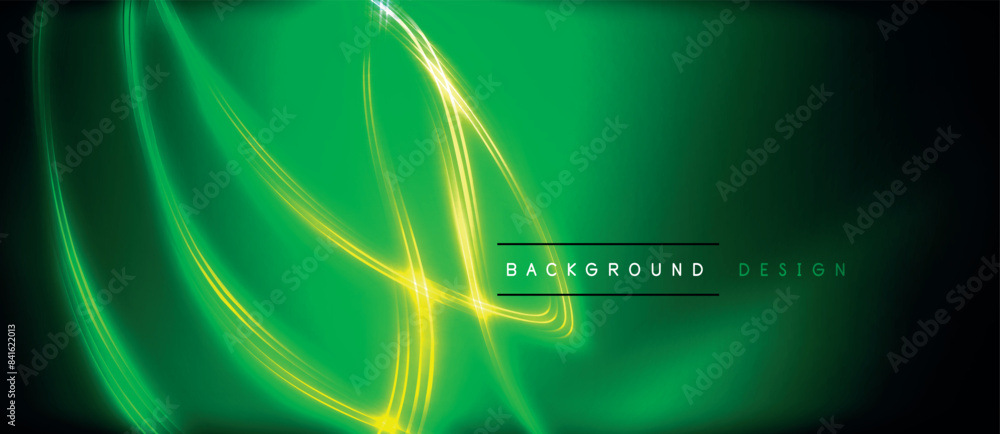 Neon glowing circle rays, light round lines in the dark, planet style neon wave lines. Energetic electric concept design for wallpaper, banner, background