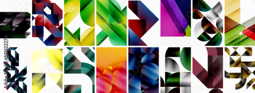 Triangles and circles abstract shapes templates set