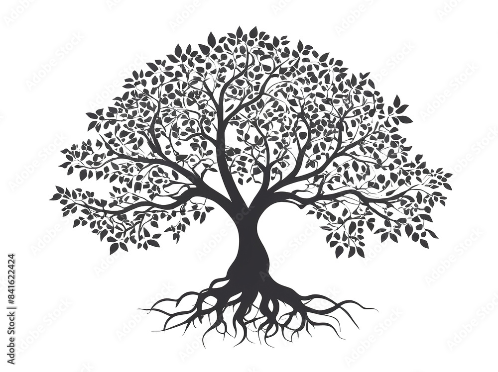 Fototapeta premium Silhouette of tree and roots black. transparent background