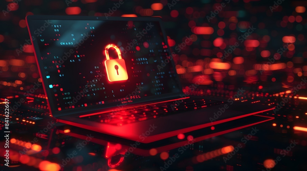 Obraz premium 画面に錠のアイコンが表示されたノートパソコン