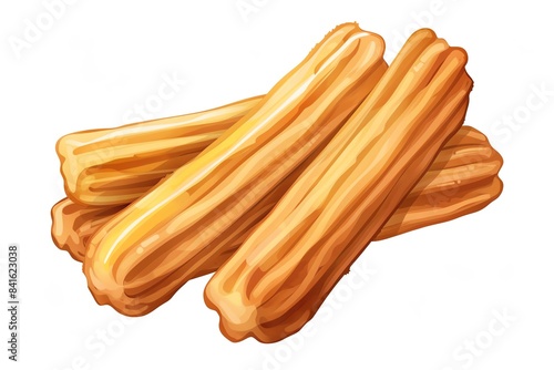 Top view of 32bit of Churros in a vector cartoon style, isolate white background