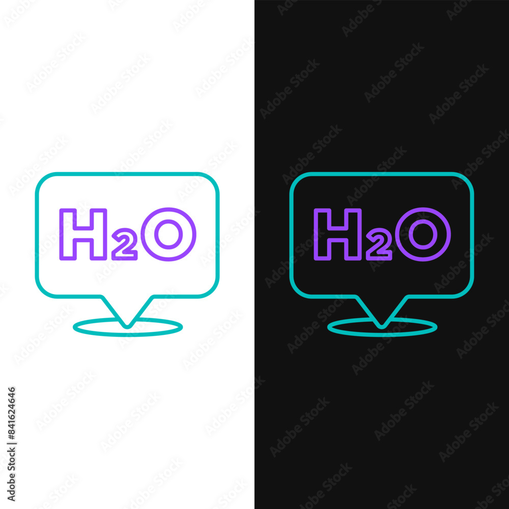 Line Chemical formula for water drops H2O shaped icon isolated on white and black background. Colorful outline concept. Vector Line Chemical formula for water drops H2O shaped icon isolated on white and black background. Colorful outline concept. Vector