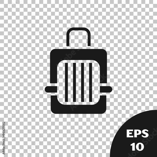 Black Pet carry case icon isolated on transparent background. Carrier for animals, dog and cat. Container for animals. Animal transport box. Vector