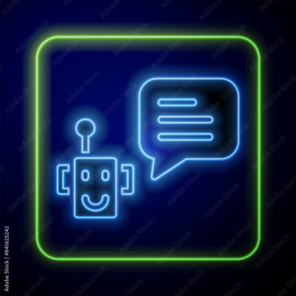 Glowing neon Bot icon isolated on blue background. Robot icon. Vector Glowing neon Bot icon isolated on blue background. Robot icon. Vector