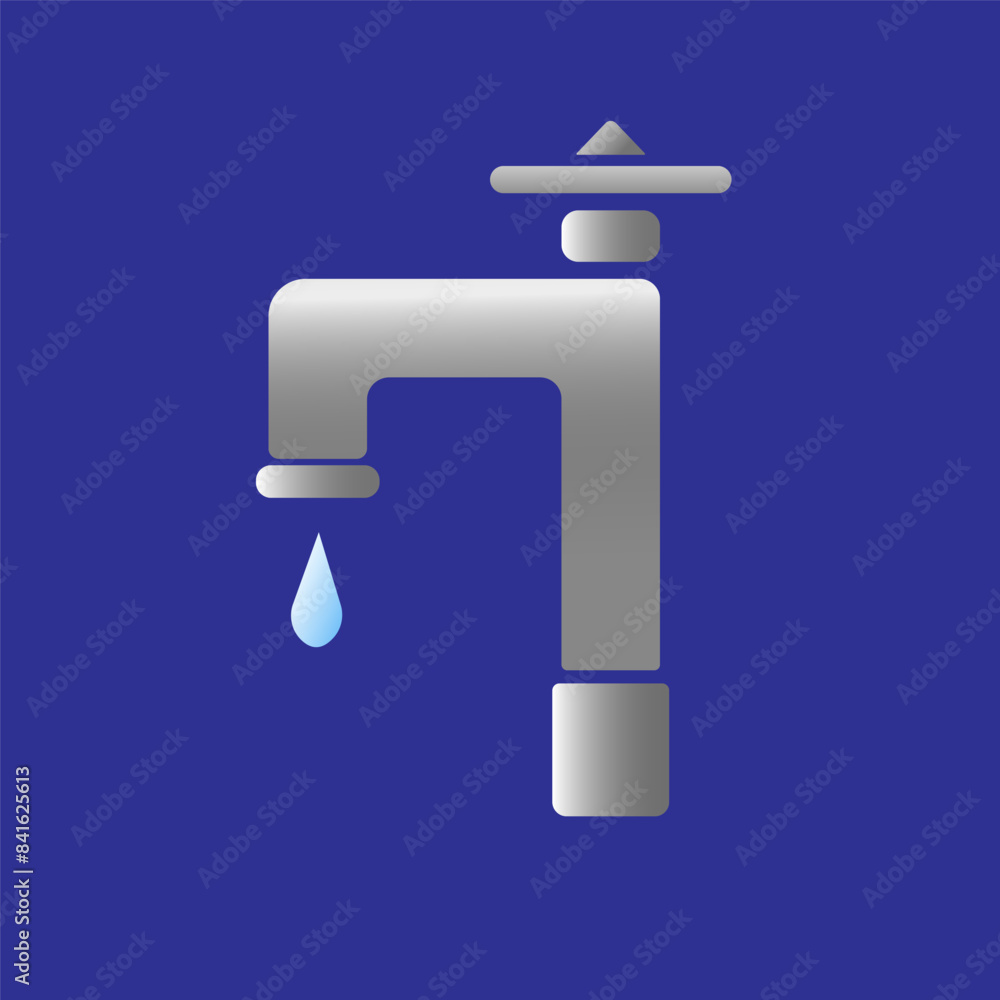 Water tap with falling drop on blue background,flat style Water tap with falling drop on blue background,flat style