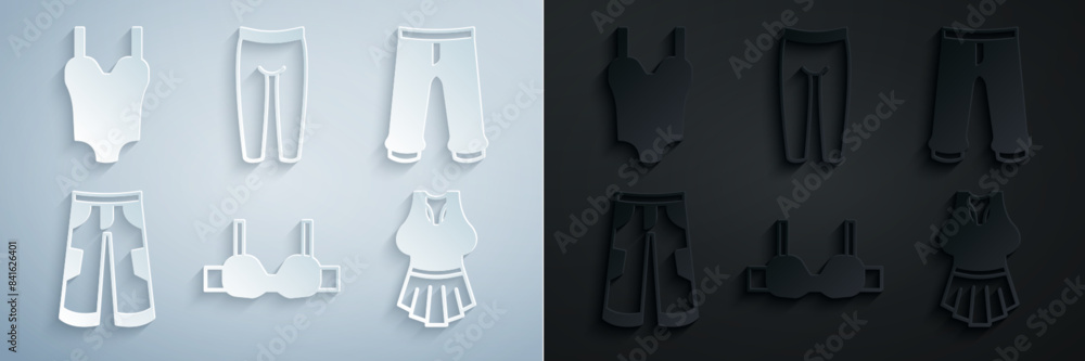Set Bra, Pants, Undershirt, Leggings and Swimsuit icon. Vector Set Bra, Pants, Undershirt, Leggings and Swimsuit icon. Vector
