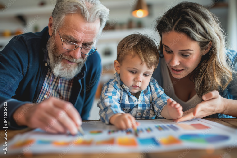 Professional financial advisor illustrating wealth growth strategies to multi-generational families. Professional financial advisor illustrating wealth growth strategies to multi-generational families.
