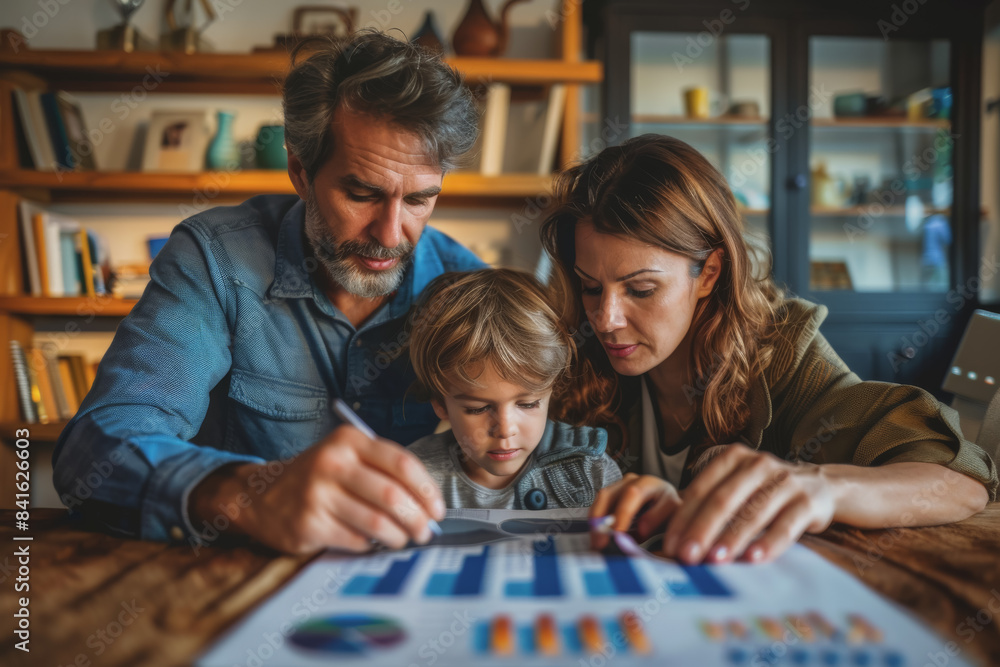 Fototapeta premium Professional financial advisor illustrating wealth growth strategies to multi-generational families.