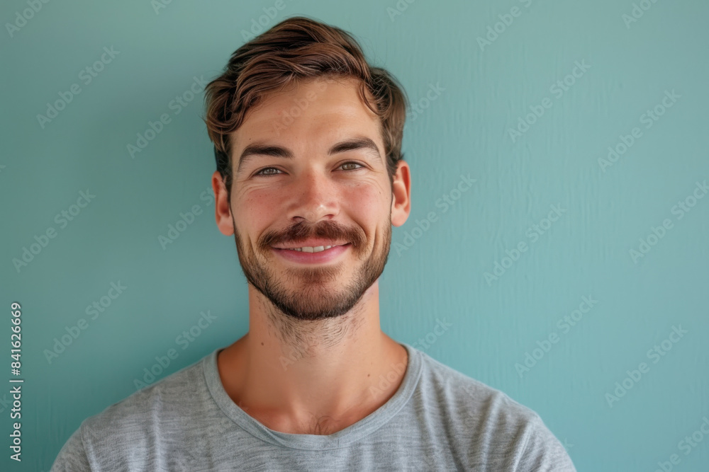 A close up portrait of a young man with a subtle smile A close up portrait of a young man with a subtle smile