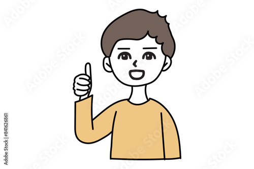 笑顔でグッドポーズをする短髪男性