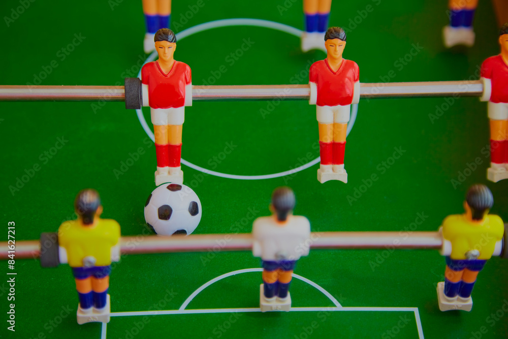 Tabletop soccer game closeup, sports tabletop soccer game Tabletop soccer game closeup, sports tabletop soccer game