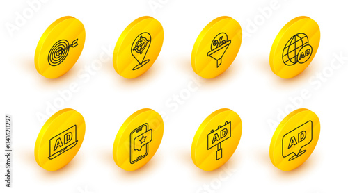 Set line Advertising, Mobile with review rating, Lead management, Target and icon. Vector