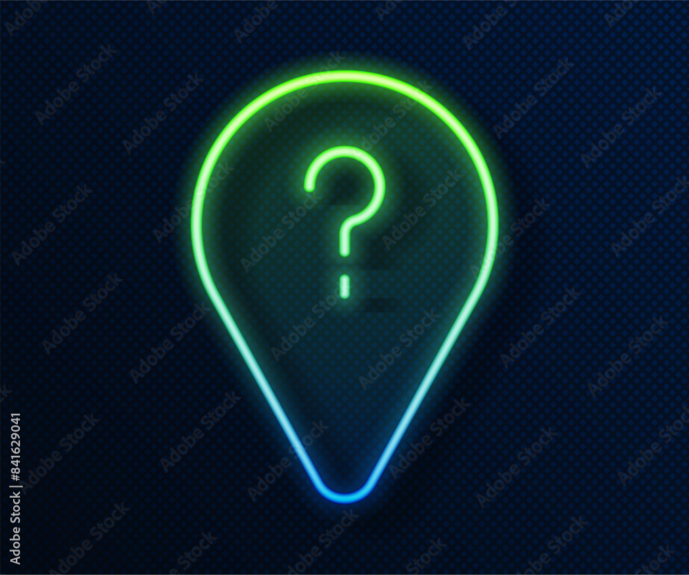 Glowing neon line Unknown route point icon isolated on blue background. Navigation, pointer, location, map, gps, direction, search concept. Vector Glowing neon line Unknown route point icon isolated on blue background. Navigation, pointer, location, map, gps, direction, search concept. Vector