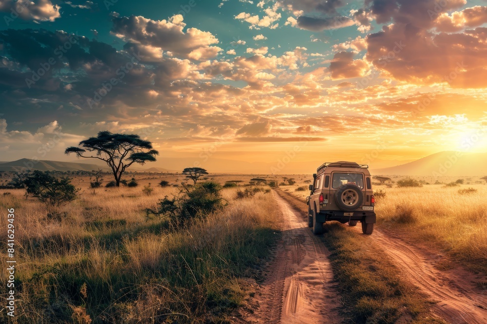 Fototapeta premium Safari Adventure: Exploring the Wilderness by Jeep