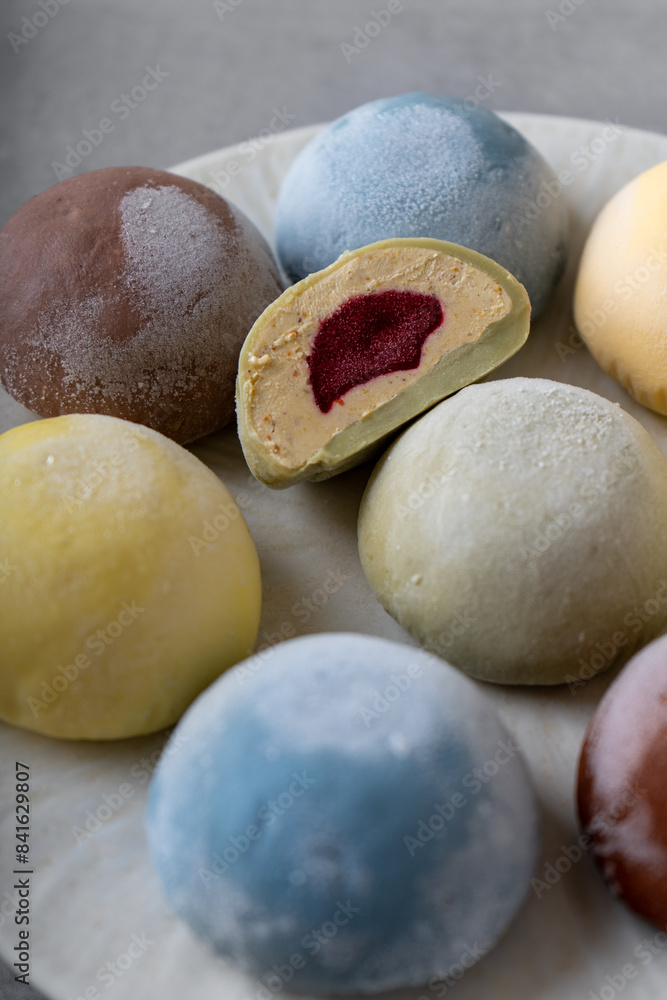 Mochi Traditional Japanese Rice Dessert Assortment on a Plate