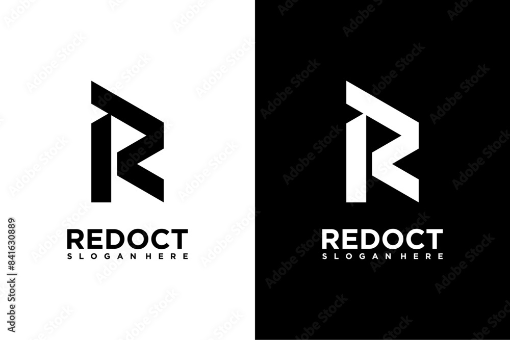 Letter r cube Geometric box logo design template
