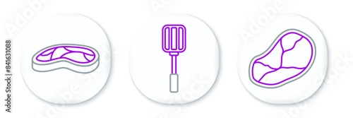 Set line Steak meat, and Spatula icon. Vector