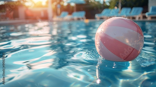 Inflatable colorful ball floating in a swimming pool