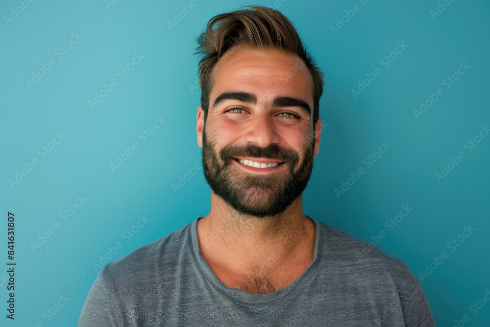 A close up portrait of a young man with a subtle smile A close up portrait of a young man with a subtle smile