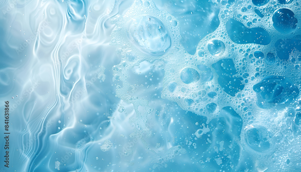Transparent blue and white gradient Gel background or pattern with light blue lights. Gel blue background Virus protection or facial moisturizing cosmetics concept Transparent blue and white gradient Gel background or pattern with light blue lights. Gel blue background Virus protection or facial moisturizing cosmetics concept