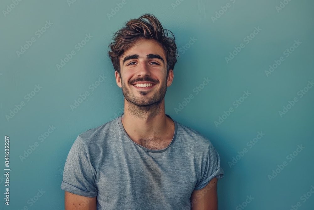 A close up portrait of a young man with a subtle smile A close up portrait of a young man with a subtle smile