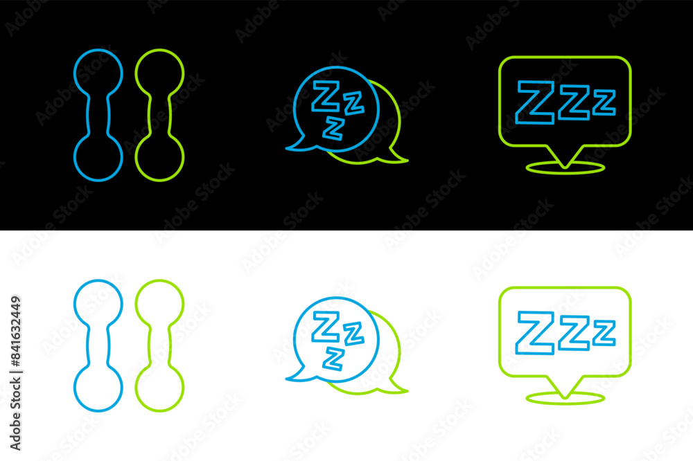 Set line Sleepy, Dumbbell and icon. Vector Set line Sleepy, Dumbbell and icon. Vector