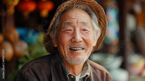 Portrait of happy old elderly Asian patient or pensioner people smiling