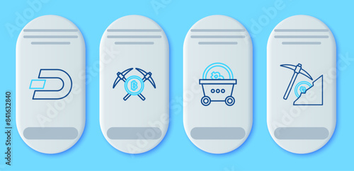 Set line Crossed pickaxe, Shopping basket with bitcoin, Cryptocurrency Dash and cloud mining icon. Vector