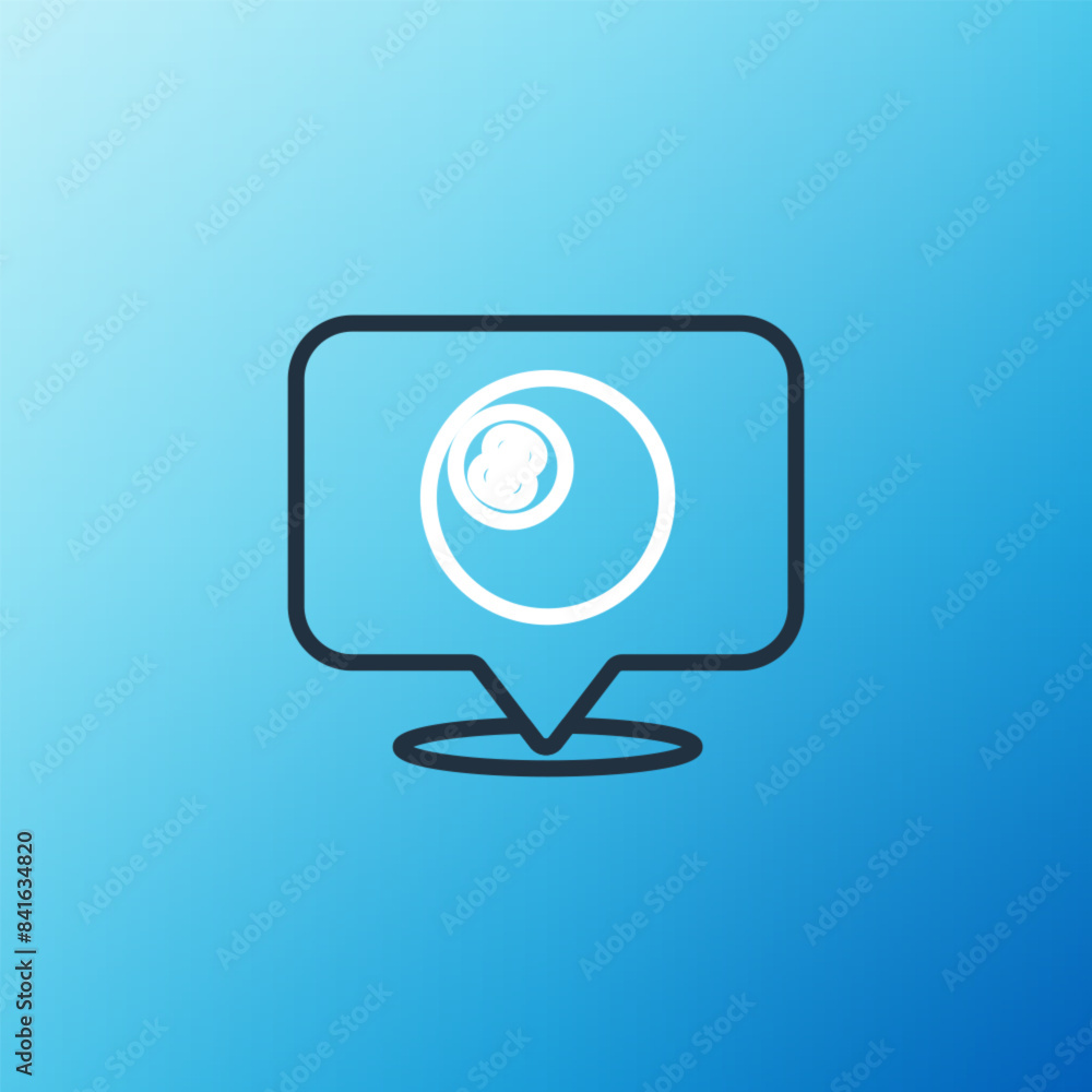 Line Map pointer with billiard pool snooker ball with number 8 icon isolated on blue background. Colorful outline concept. Vector Line Map pointer with billiard pool snooker ball with number 8 icon isolated on blue background. Colorful outline concept. Vector