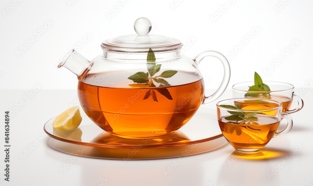 A cup of warm tea resting on white A cup of warm tea resting on white