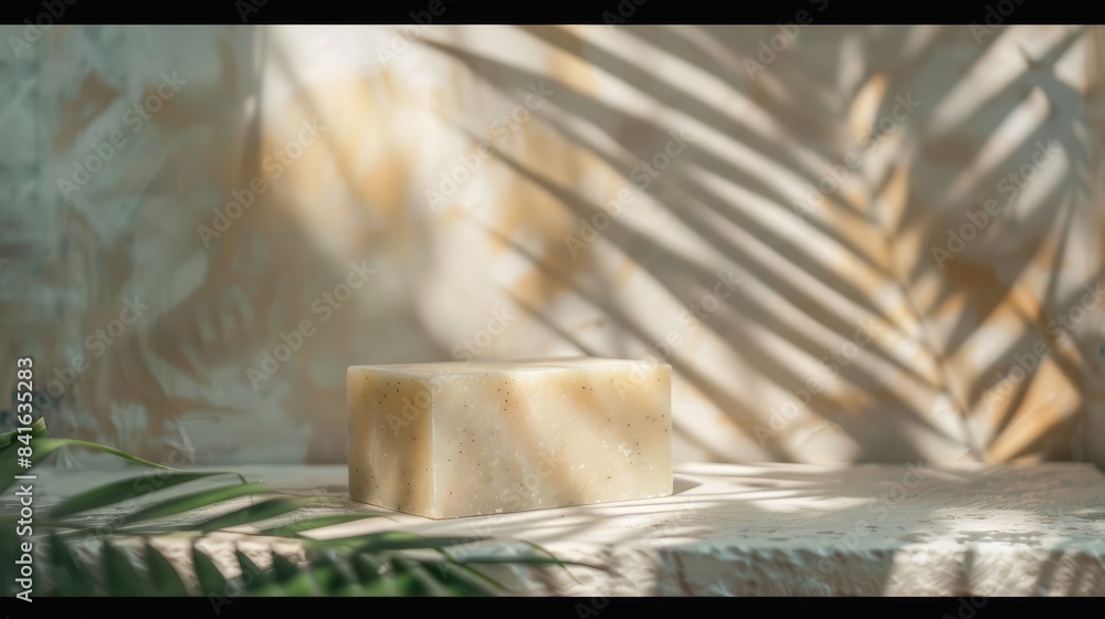 Natural handmade soap, oat flakes and wheat ears on natural background. Spa concept.