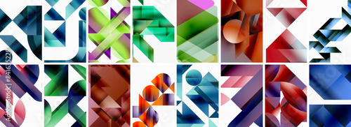 Triangles and circles abstract shapes templates set