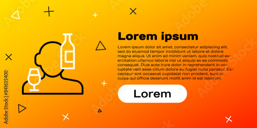 Line Alcoholism, or alcohol use disorder icon isolated on yellow background. Colorful outline concept. Vector