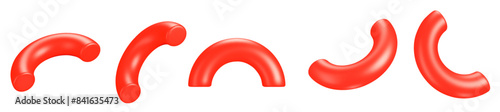 3d set of red half of torus symbol or icon with different angles. Geometry figure tor form. Stock vector illustration on isolated background.	

